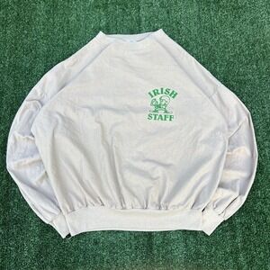 VTG Notre Dame Fighting Irish Sweatshirt Men Large Beige Boxy Football Staff 80s